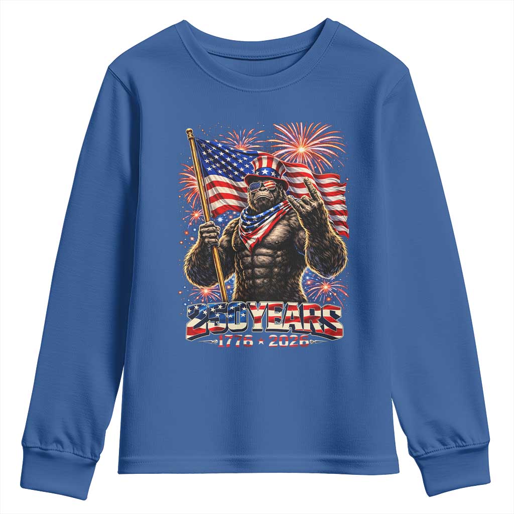 Bigfoot 250th Anniversary Youth Sweatshirt USA Independence 250 Years Of Freedom 1776 2026 Patriotic Flag TS10 Royal Blue Print Your Wear