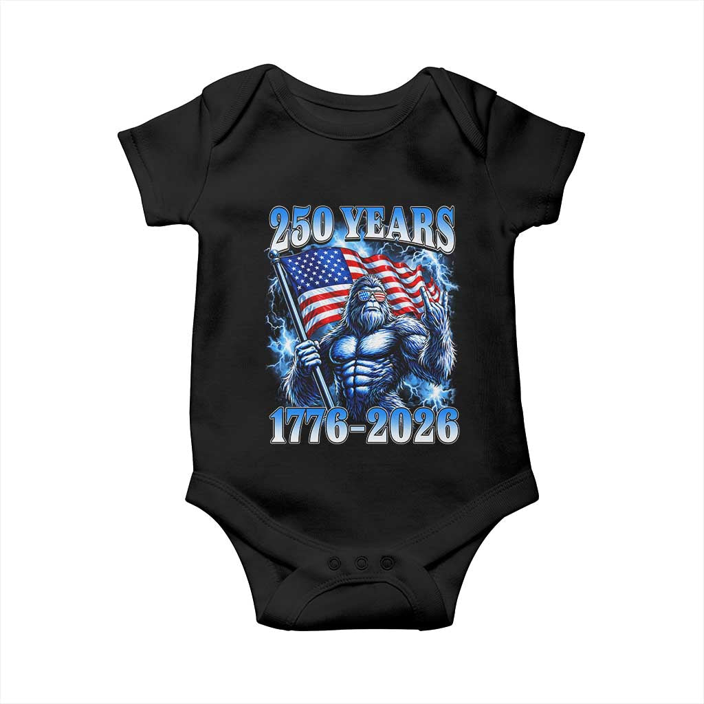 Bigfoot 250th Anniversary America Baby Onesie 250 Years Of Freedom 4th July 1776 2026 Patriotic Flag TS10 Black Print Your Wear