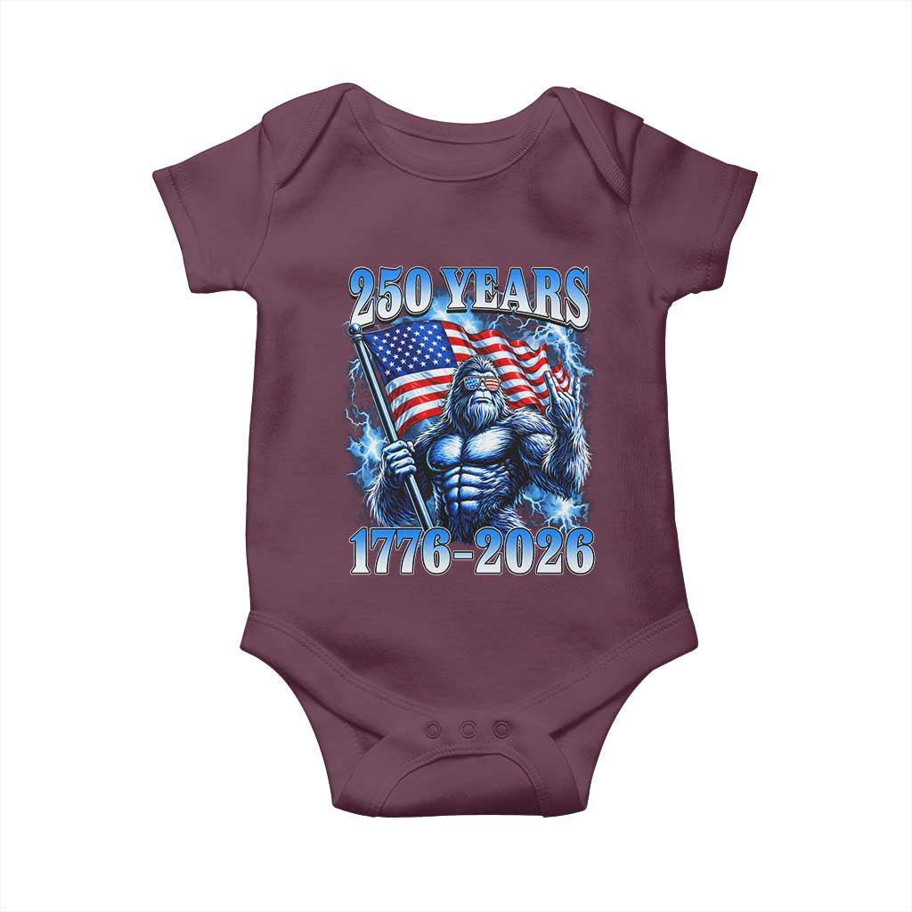 Bigfoot 250th Anniversary America Baby Onesie 250 Years Of Freedom 4th July 1776 2026 Patriotic Flag TS10 Maroon Print Your Wear