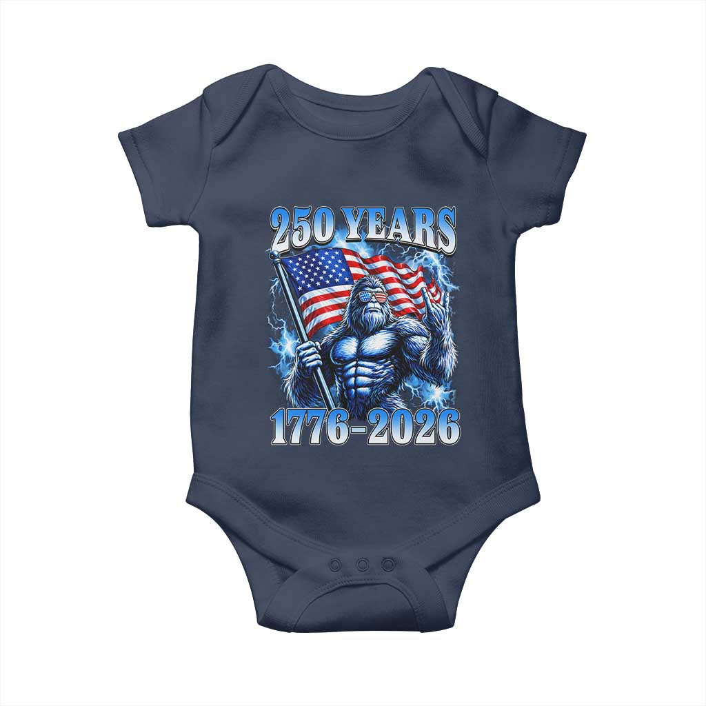 Bigfoot 250th Anniversary America Baby Onesie 250 Years Of Freedom 4th July 1776 2026 Patriotic Flag TS10 Navy Print Your Wear
