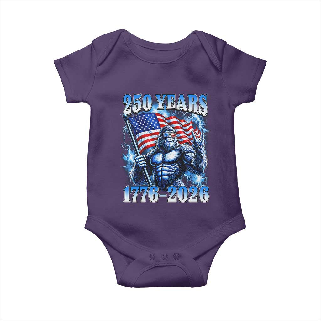 Bigfoot 250th Anniversary America Baby Onesie 250 Years Of Freedom 4th July 1776 2026 Patriotic Flag TS10 Purple Print Your Wear