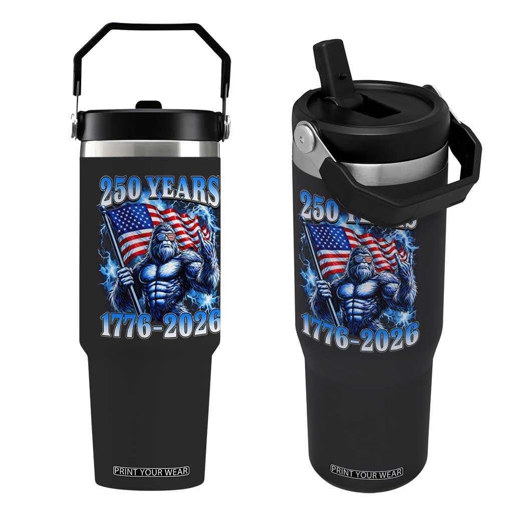 Bigfoot 250th Anniversary America Flip Straw Tumbler 250 Years Of Freedom 4th July 1776 2026 Patriotic Flag TS10 One Size: 30 oz Black Print Your Wear