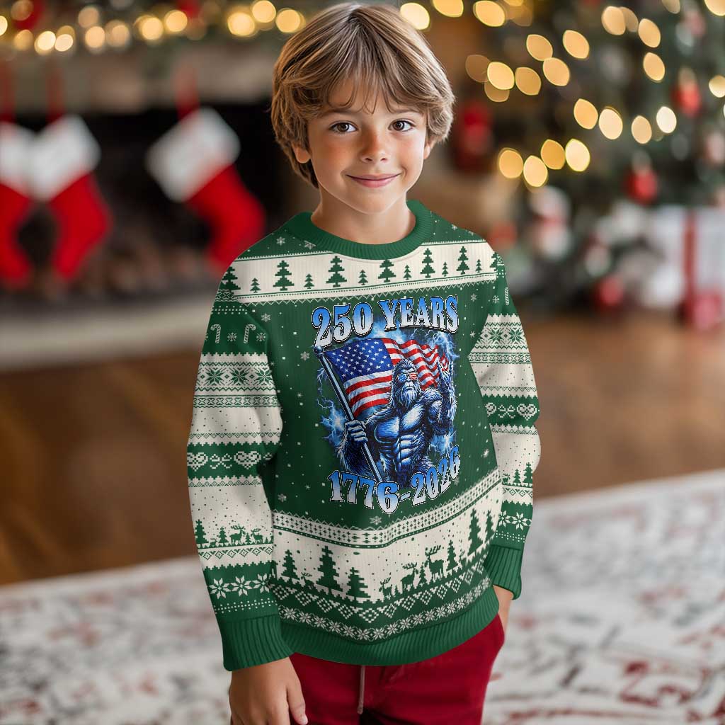Bigfoot 250th Anniversary America Ugly Christmas Sweater 250 Years Of Freedom 4th July 1776 2026 Patriotic Flag TS10 Forest Green Beige Print Your Wear