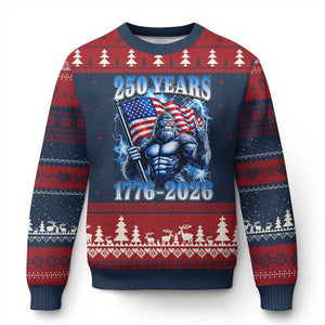 Bigfoot 250th Anniversary America Ugly Christmas Sweater 250 Years Of Freedom 4th July 1776 2026 Patriotic Flag TS10 Navy Red Print Your Wear