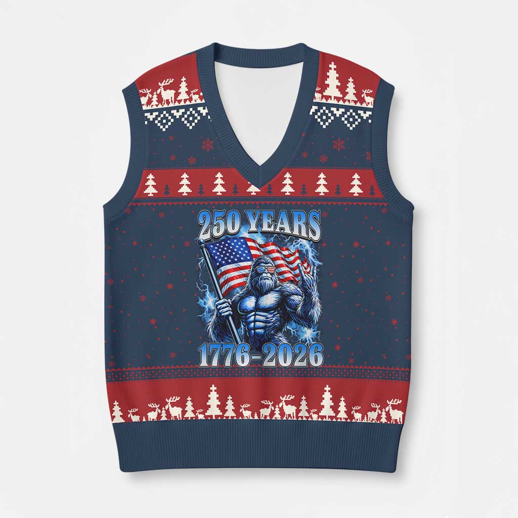 Bigfoot 250th Anniversary America V-Neck Knit Sweater Vest 250 Years Of Freedom 4th July 1776 2026 Patriotic Flag TS10 Navy Red Print Your Wear