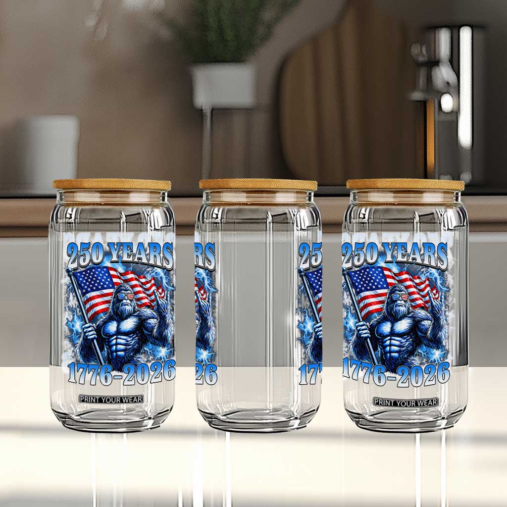 Bigfoot 250th Anniversary America Glass Can 250 Years Of Freedom 4th July 1776 2026 Patriotic Flag TS10 Print Your Wear