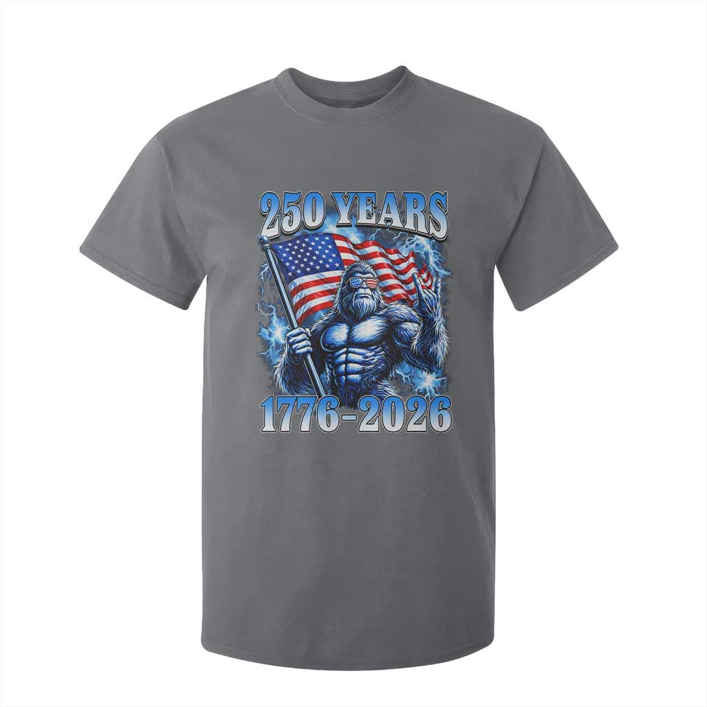 Bigfoot 250th Anniversary America T Shirt For Kid 250 Years Of Freedom 4th July 1776 2026 Patriotic Flag TS10 Charcoal Print Your Wear