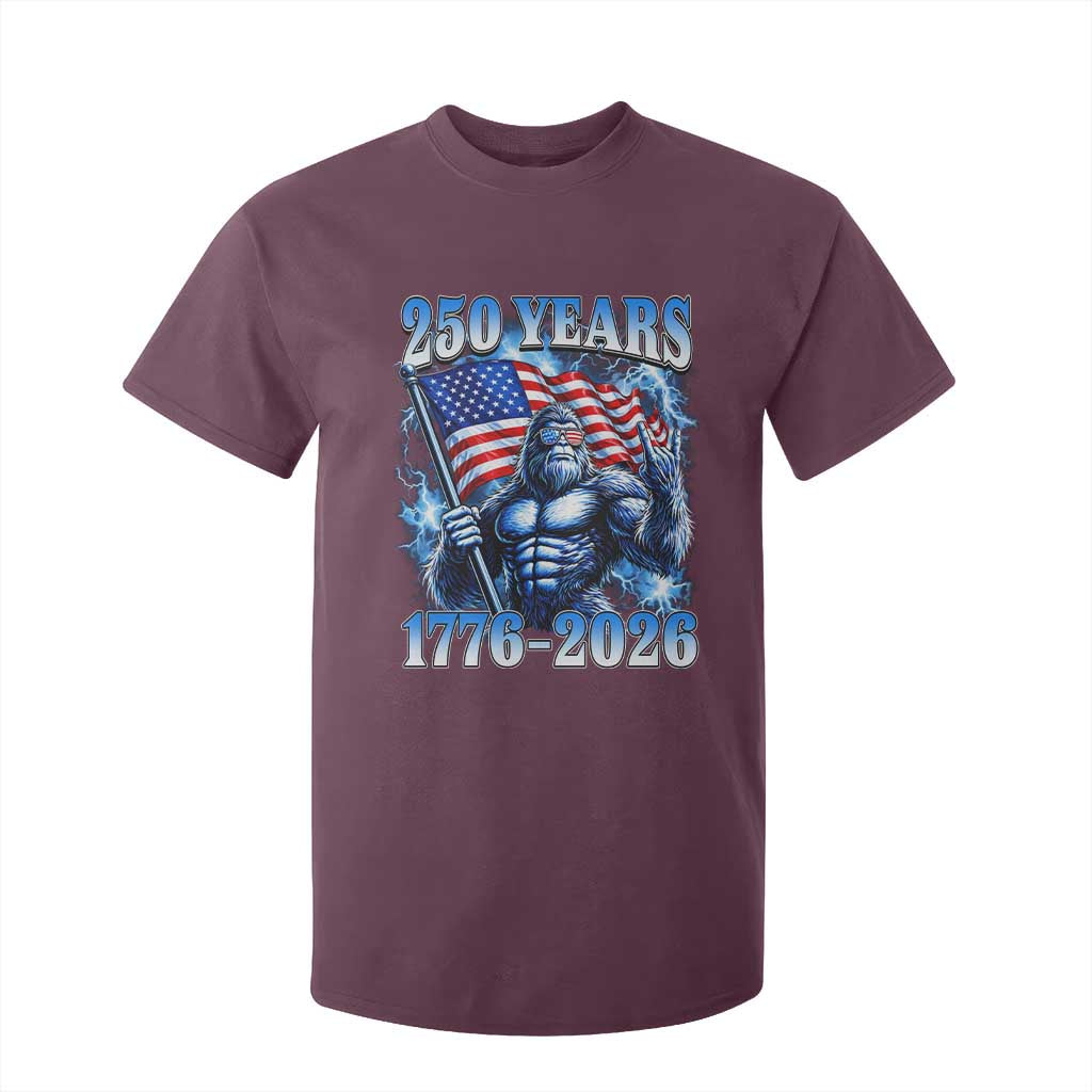 Bigfoot 250th Anniversary America T Shirt For Kid 250 Years Of Freedom 4th July 1776 2026 Patriotic Flag TS10 Maroon Print Your Wear