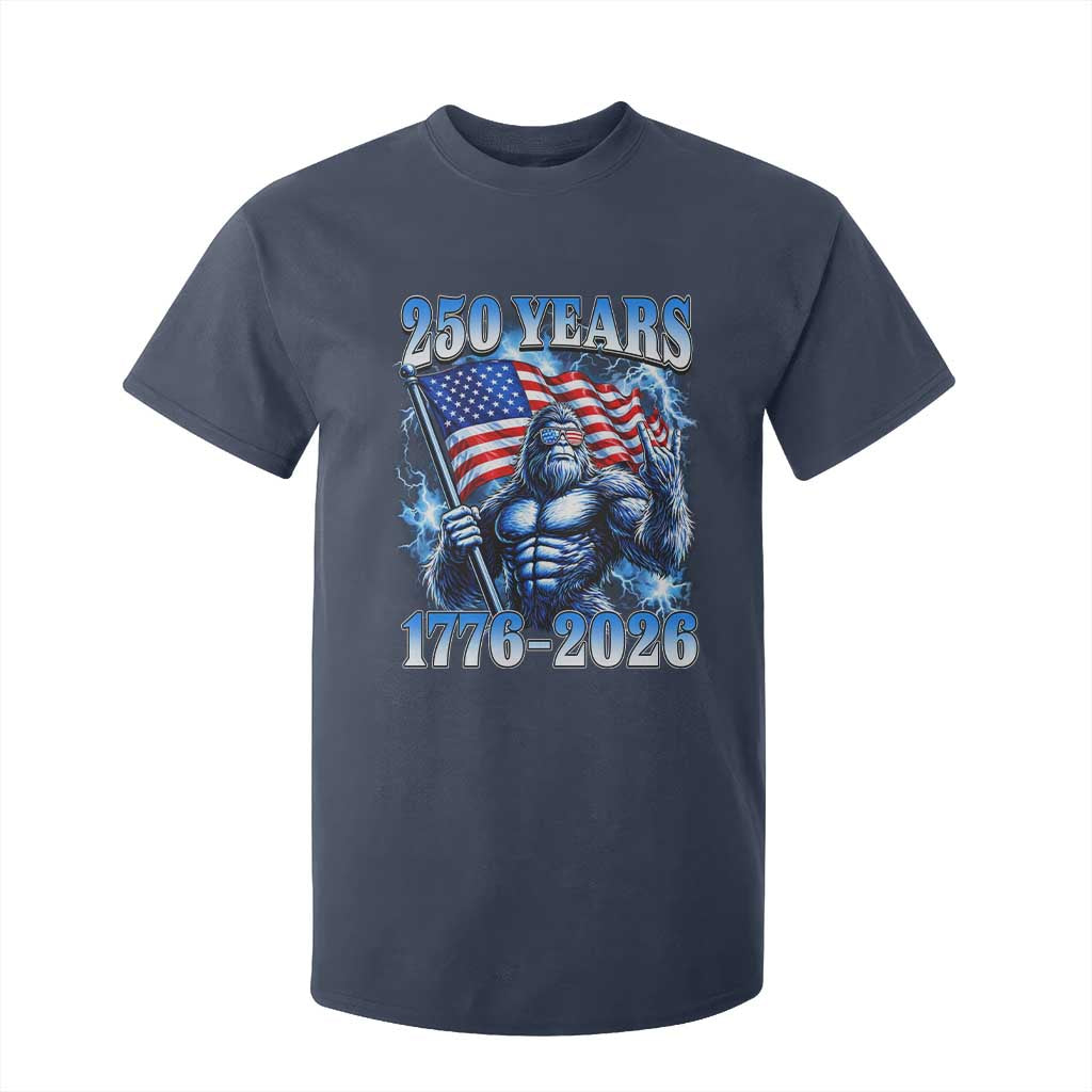 Bigfoot 250th Anniversary America T Shirt For Kid 250 Years Of Freedom 4th July 1776 2026 Patriotic Flag TS10 Navy Print Your Wear