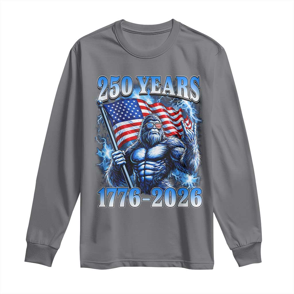 Bigfoot 250th Anniversary America Long Sleeve Shirt 250 Years Of Freedom 4th July 1776 2026 Patriotic Flag TS10 Charcoal Print Your Wear