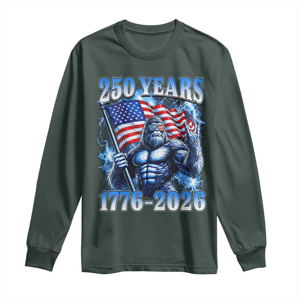 Bigfoot 250th Anniversary America Long Sleeve Shirt 250 Years Of Freedom 4th July 1776 2026 Patriotic Flag TS10 Dark Forest Green Print Your Wear