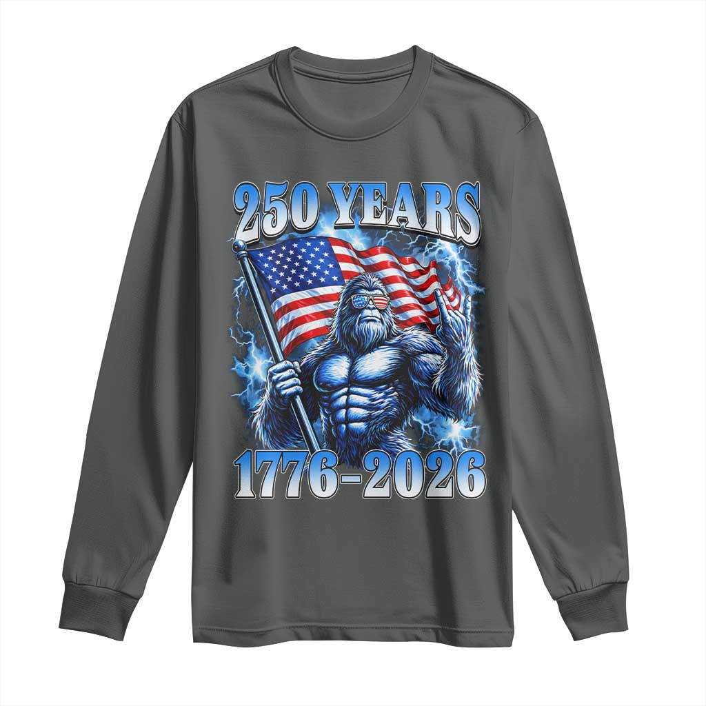 Bigfoot 250th Anniversary America Long Sleeve Shirt 250 Years Of Freedom 4th July 1776 2026 Patriotic Flag TS10 Dark Heather Print Your Wear