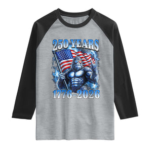 Bigfoot 250th Anniversary America Raglan Shirt 250 Years Of Freedom 4th July 1776 2026 Patriotic Flag TS10 Heather Gray Black Print Your Wear