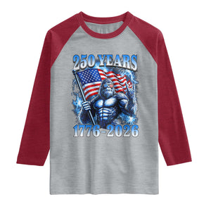 Bigfoot 250th Anniversary America Raglan Shirt 250 Years Of Freedom 4th July 1776 2026 Patriotic Flag TS10 Heather Gray Heather Red Print Your Wear