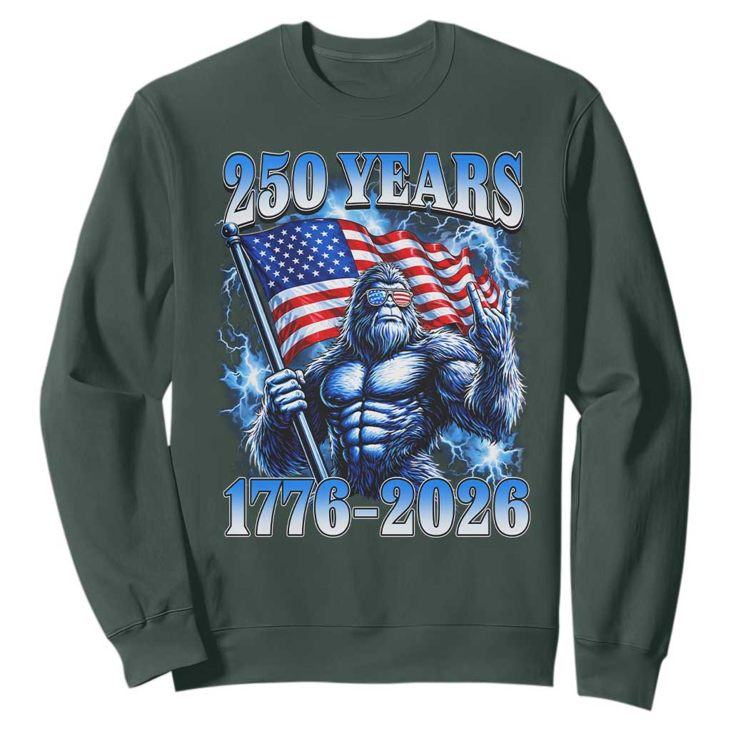 Bigfoot 250th Anniversary America Sweatshirt 250 Years Of Freedom 4th July 1776 2026 Patriotic Flag TS10 Dark Forest Green Print Your Wear