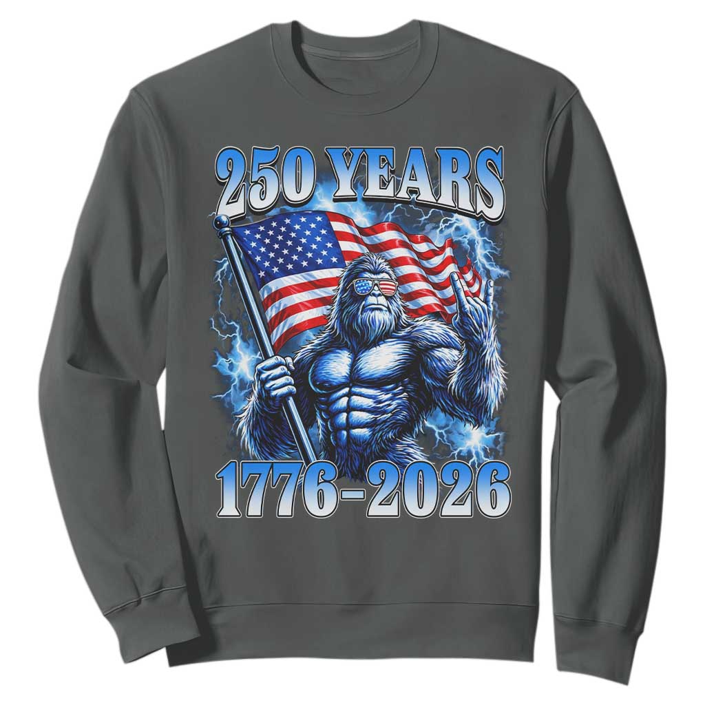 Bigfoot 250th Anniversary America Sweatshirt 250 Years Of Freedom 4th July 1776 2026 Patriotic Flag TS10 Dark Heather Print Your Wear