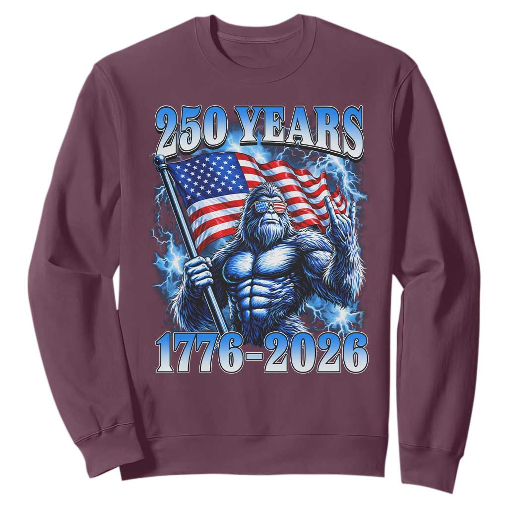 Bigfoot 250th Anniversary America Sweatshirt 250 Years Of Freedom 4th July 1776 2026 Patriotic Flag TS10 Maroon Print Your Wear