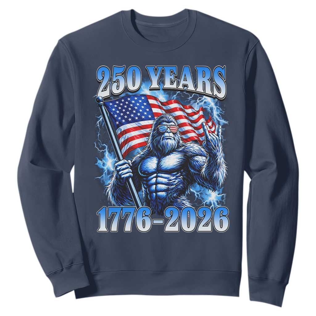 Bigfoot 250th Anniversary America Sweatshirt 250 Years Of Freedom 4th July 1776 2026 Patriotic Flag TS10 Navy Print Your Wear
