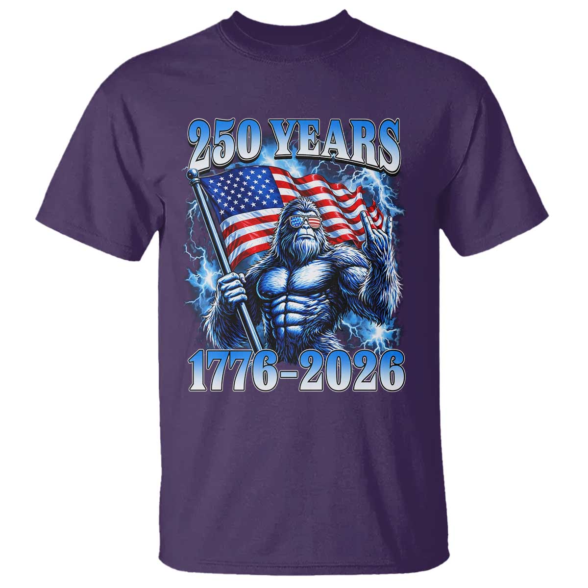 Bigfoot 250th Anniversary America T Shirt 250 Years Of Freedom 4th July 1776 2026 Patriotic Flag TS10 Purple Print Your Wear