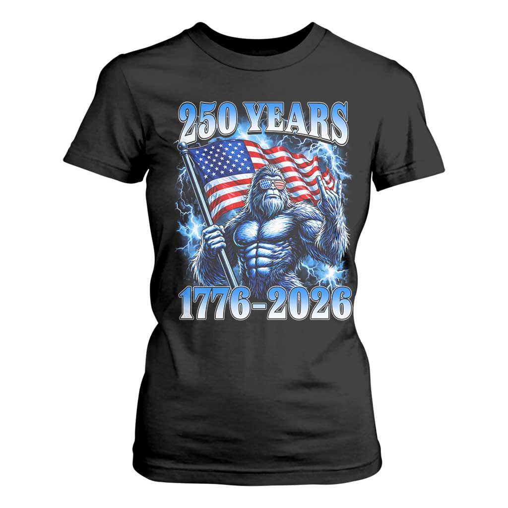 Bigfoot 250th Anniversary America T Shirt For Women 250 Years Of Freedom 4th July 1776 2026 Patriotic Flag TS10 Black Print Your Wear