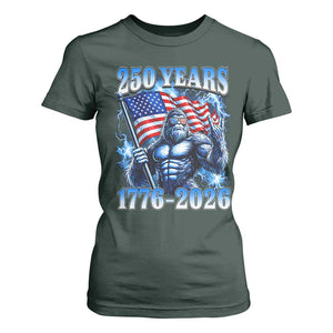Bigfoot 250th Anniversary America T Shirt For Women 250 Years Of Freedom 4th July 1776 2026 Patriotic Flag TS10 Dark Forest Green Print Your Wear