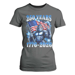 Bigfoot 250th Anniversary America T Shirt For Women 250 Years Of Freedom 4th July 1776 2026 Patriotic Flag TS10 Dark Heather Print Your Wear