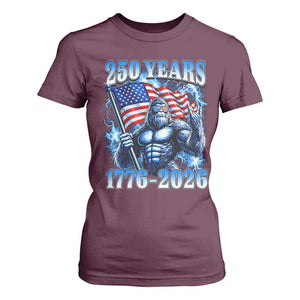 Bigfoot 250th Anniversary America T Shirt For Women 250 Years Of Freedom 4th July 1776 2026 Patriotic Flag TS10 Maroon Print Your Wear