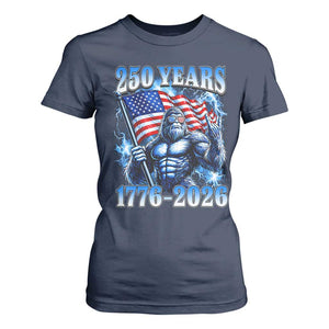 Bigfoot 250th Anniversary America T Shirt For Women 250 Years Of Freedom 4th July 1776 2026 Patriotic Flag TS10 Navy Print Your Wear