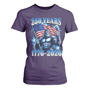 Bigfoot 250th Anniversary America T Shirt For Women 250 Years Of Freedom 4th July 1776 2026 Patriotic Flag TS10 Purple Print Your Wear