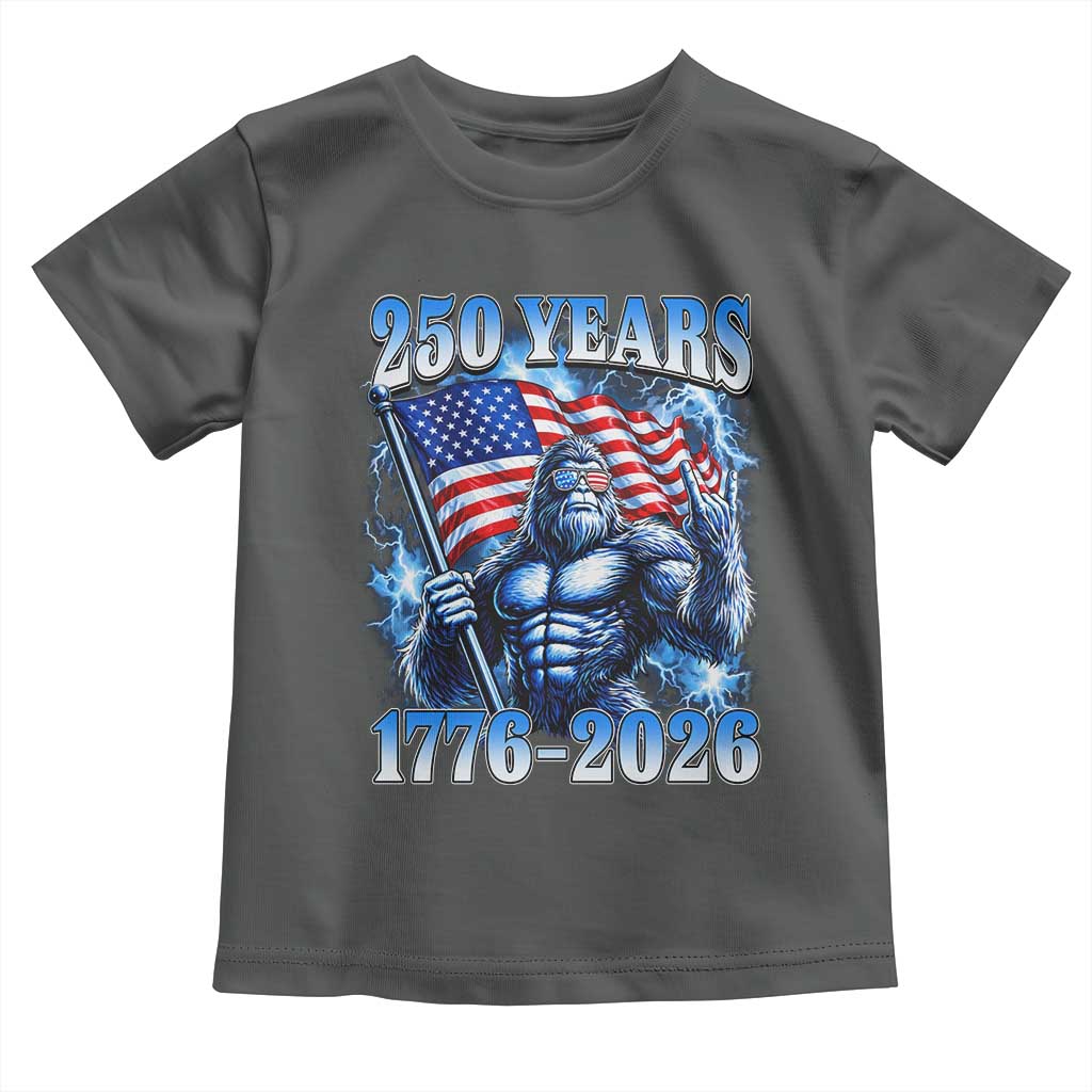 Bigfoot 250th Anniversary America Toddler T Shirt 250 Years Of Freedom 4th July 1776 2026 Patriotic Flag TS10 Dark Heather Print Your Wear