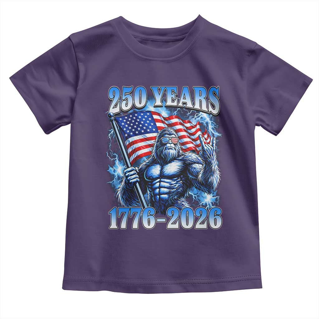 Bigfoot 250th Anniversary America Toddler T Shirt 250 Years Of Freedom 4th July 1776 2026 Patriotic Flag TS10 Purple Print Your Wear