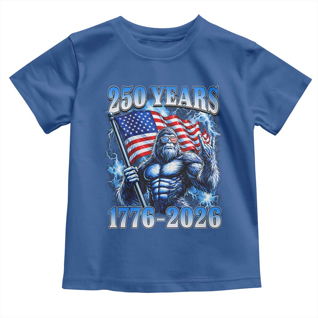 Bigfoot 250th Anniversary America Toddler T Shirt 250 Years Of Freedom 4th July 1776 2026 Patriotic Flag TS10 Royal Blue Print Your Wear