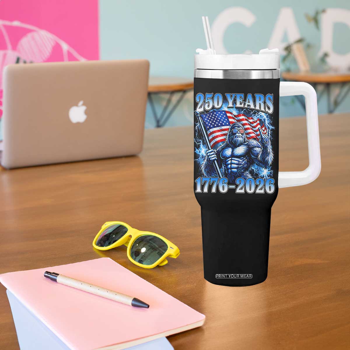 Bigfoot 250th Anniversary America Tumbler With Handle 250 Years Of Freedom 4th July 1776 2026 Patriotic Flag TS10 Print Your Wear