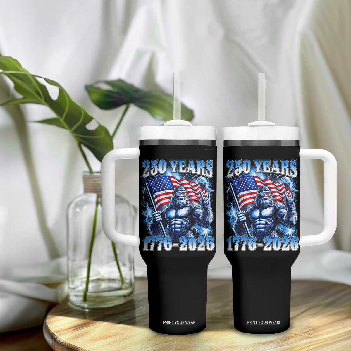 Bigfoot 250th Anniversary America Tumbler With Handle 250 Years Of Freedom 4th July 1776 2026 Patriotic Flag TS10 Print Your Wear