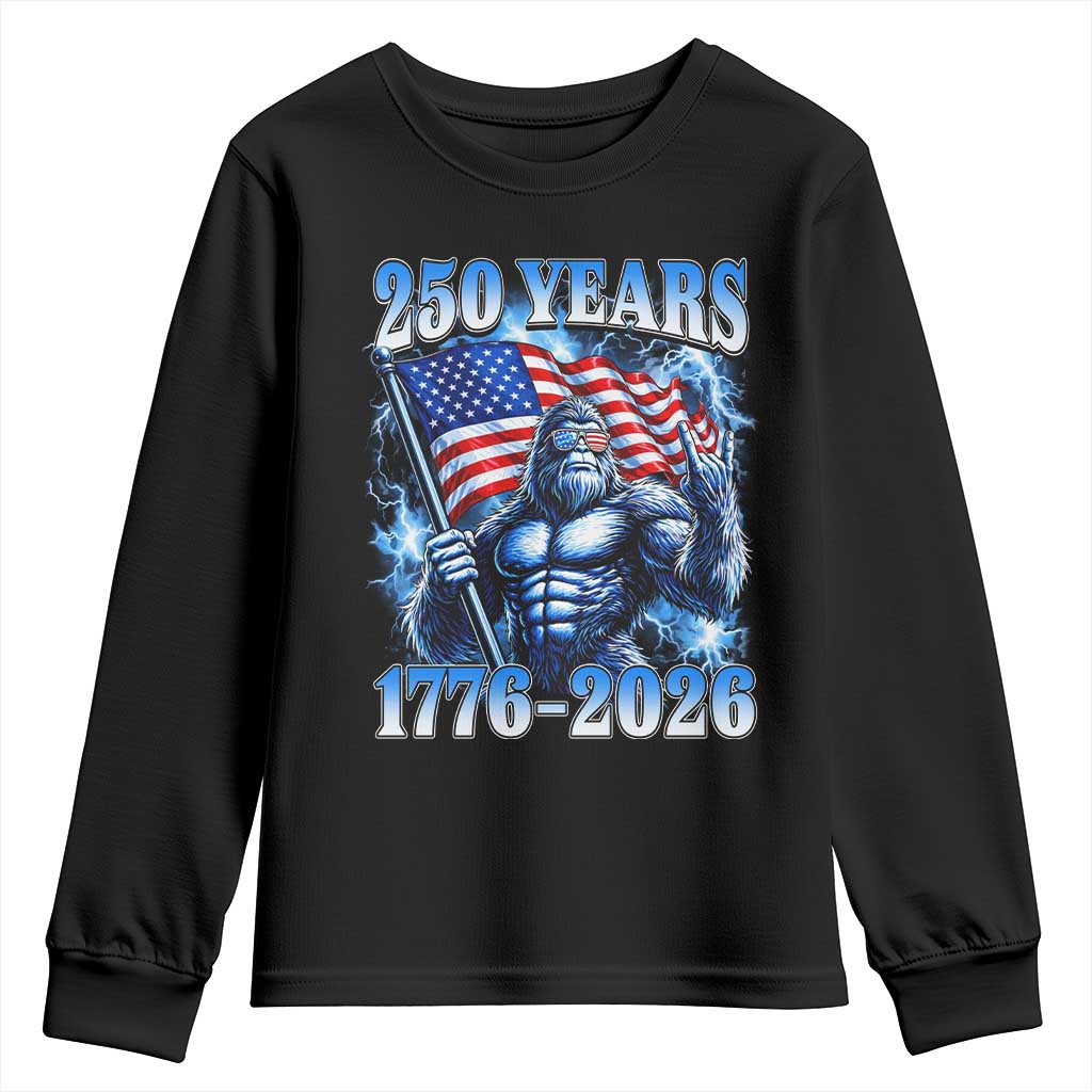 Bigfoot 250th Anniversary America Youth Sweatshirt 250 Years Of Freedom 4th July 1776 2026 Patriotic Flag TS10 Black Print Your Wear