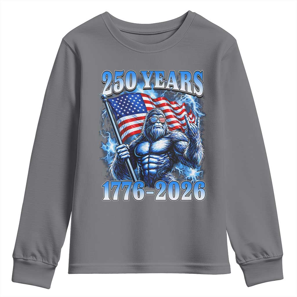 Bigfoot 250th Anniversary America Youth Sweatshirt 250 Years Of Freedom 4th July 1776 2026 Patriotic Flag TS10 Charcoal Print Your Wear
