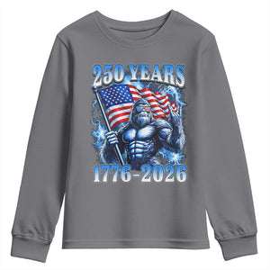 Bigfoot 250th Anniversary America Youth Sweatshirt 250 Years Of Freedom 4th July 1776 2026 Patriotic Flag TS10 Charcoal Print Your Wear