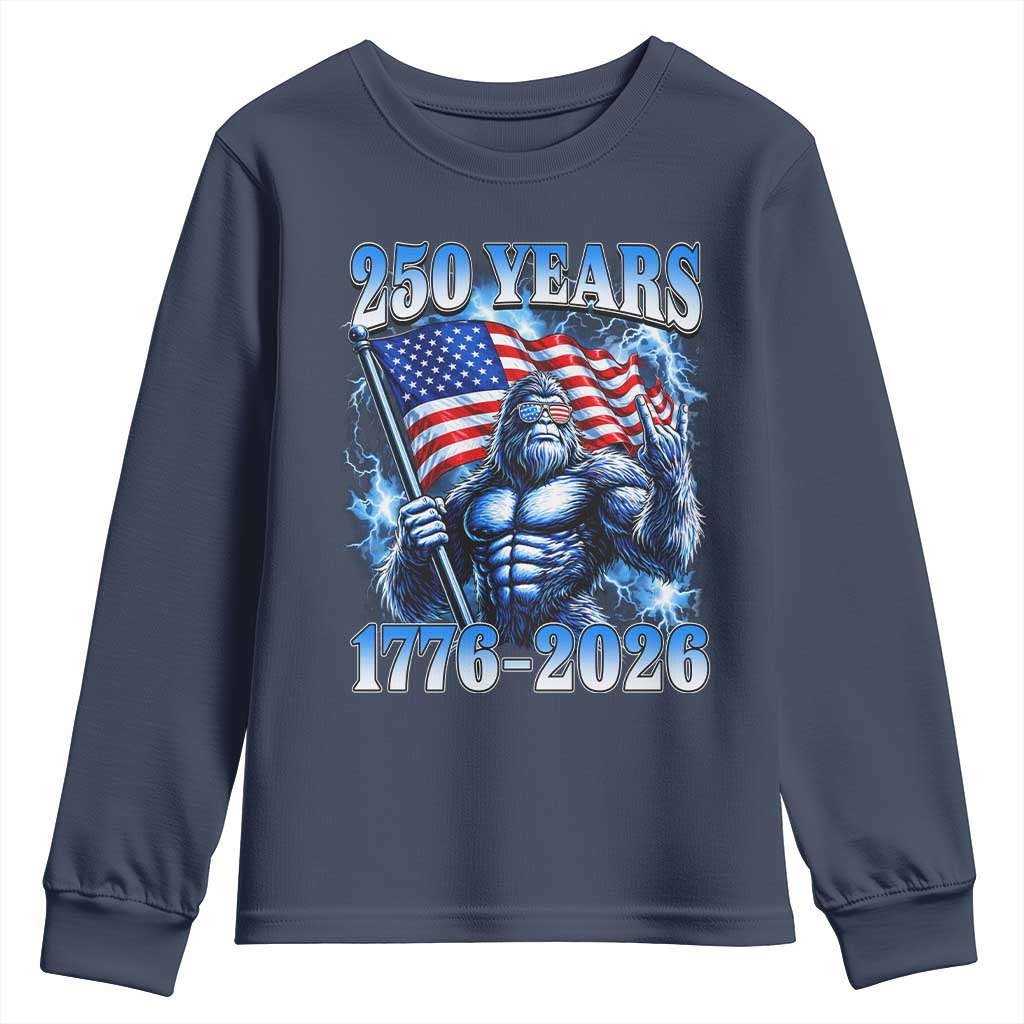 Bigfoot 250th Anniversary America Youth Sweatshirt 250 Years Of Freedom 4th July 1776 2026 Patriotic Flag TS10 Navy Print Your Wear