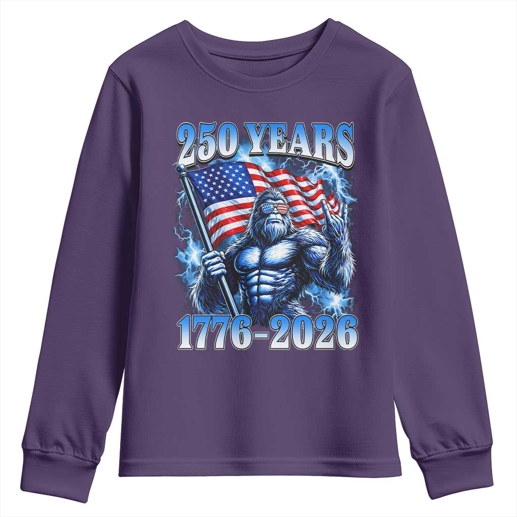 Bigfoot 250th Anniversary America Youth Sweatshirt 250 Years Of Freedom 4th July 1776 2026 Patriotic Flag TS10 Purple Print Your Wear
