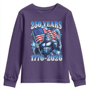 Bigfoot 250th Anniversary America Youth Sweatshirt 250 Years Of Freedom 4th July 1776 2026 Patriotic Flag TS10 Purple Print Your Wear