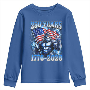 Bigfoot 250th Anniversary America Youth Sweatshirt 250 Years Of Freedom 4th July 1776 2026 Patriotic Flag TS10 Royal Blue Print Your Wear
