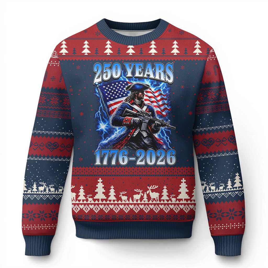 250th Anniversary Yankee Spirit Ugly Christmas Sweater 1776 2026 Patriotic Tactical Minuteman US Flag TS10 Navy Red Print Your Wear