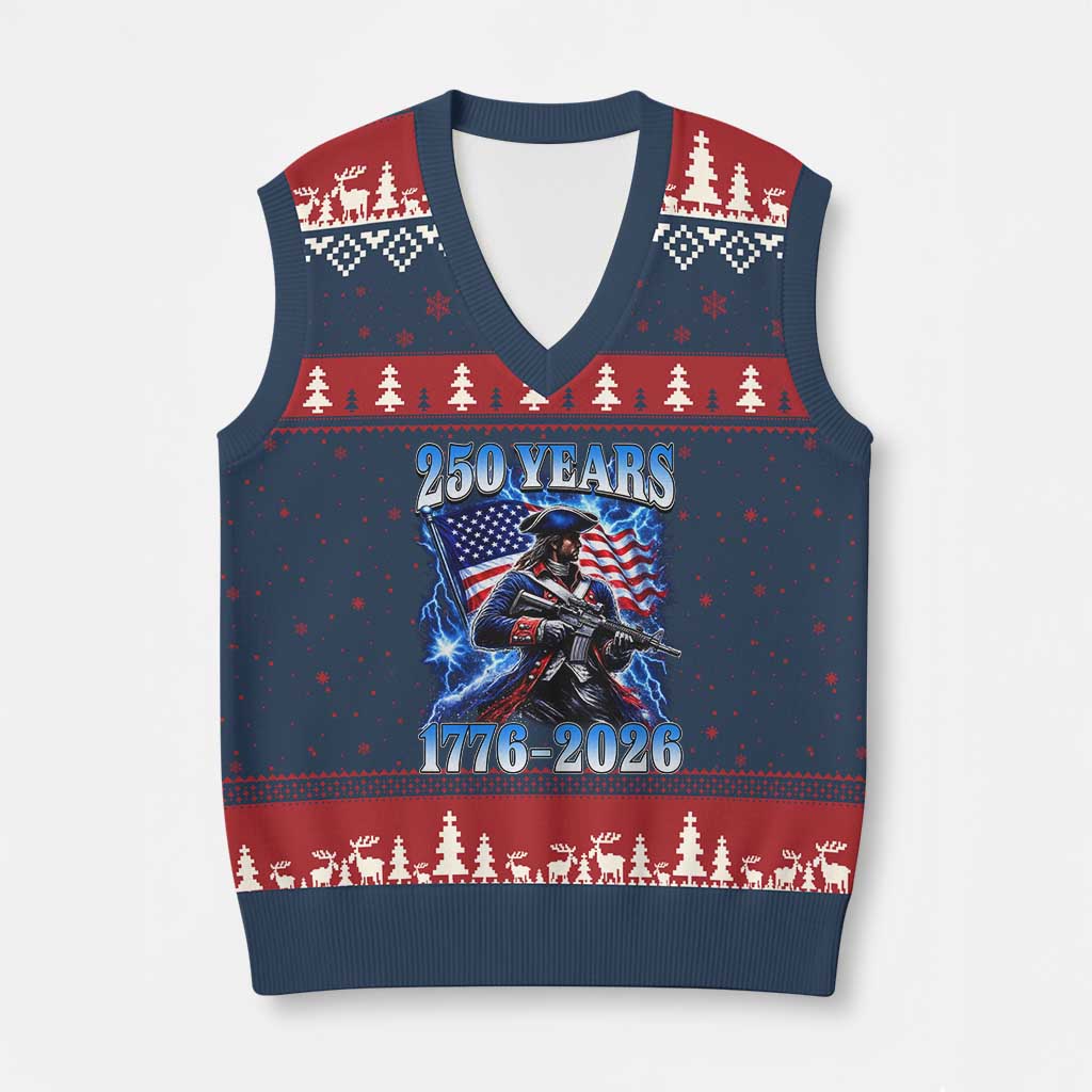 250th Anniversary Yankee Spirit V-Neck Knit Sweater Vest 1776 2026 Patriotic Tactical Minuteman US Flag TS10 Navy Red Print Your Wear