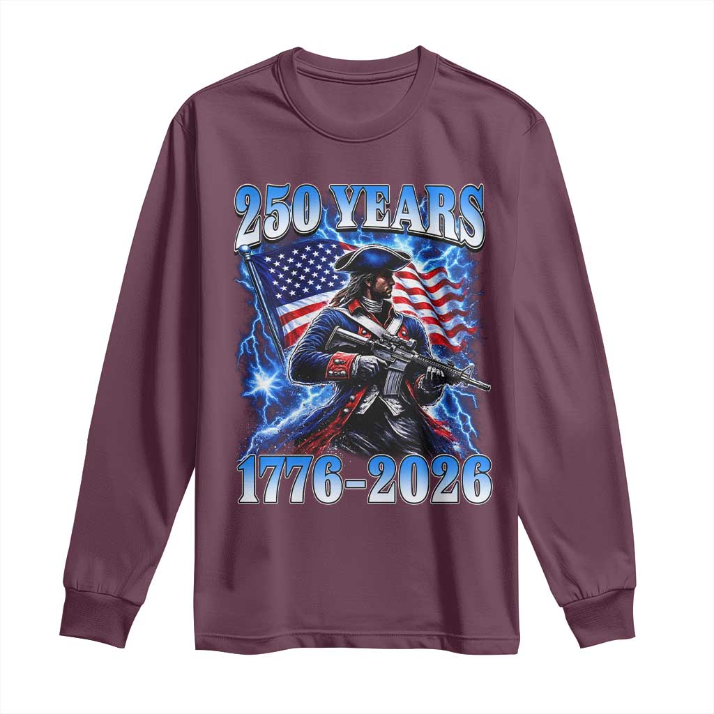 250th Anniversary Yankee Spirit Long Sleeve Shirt 1776 2026 Patriotic Tactical Minuteman US Flag TS10 Maroon Print Your Wear