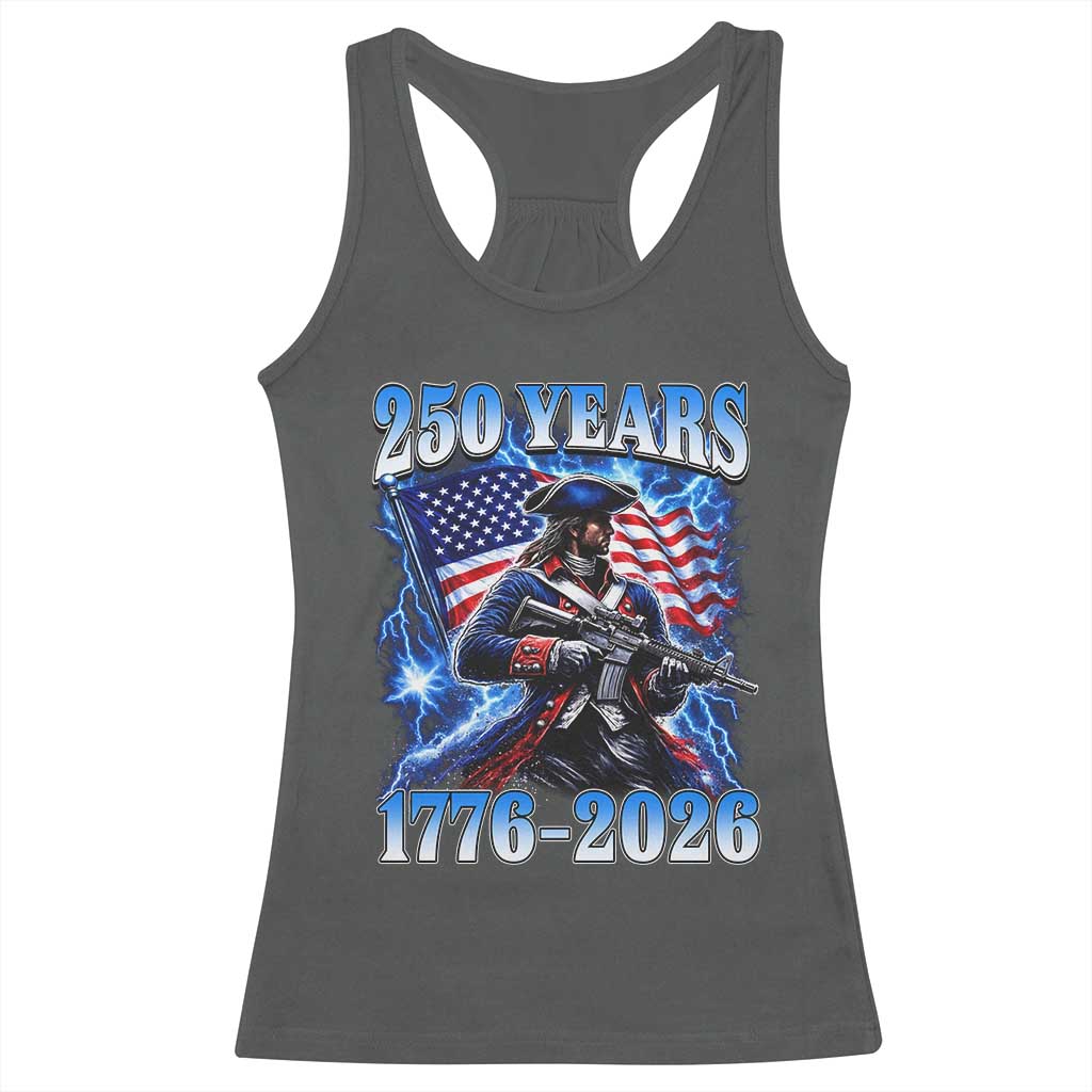 250th Anniversary Yankee Spirit Racerback Tank Top 1776 2026 Patriotic Tactical Minuteman US Flag TS10 Dark Heather Print Your Wear