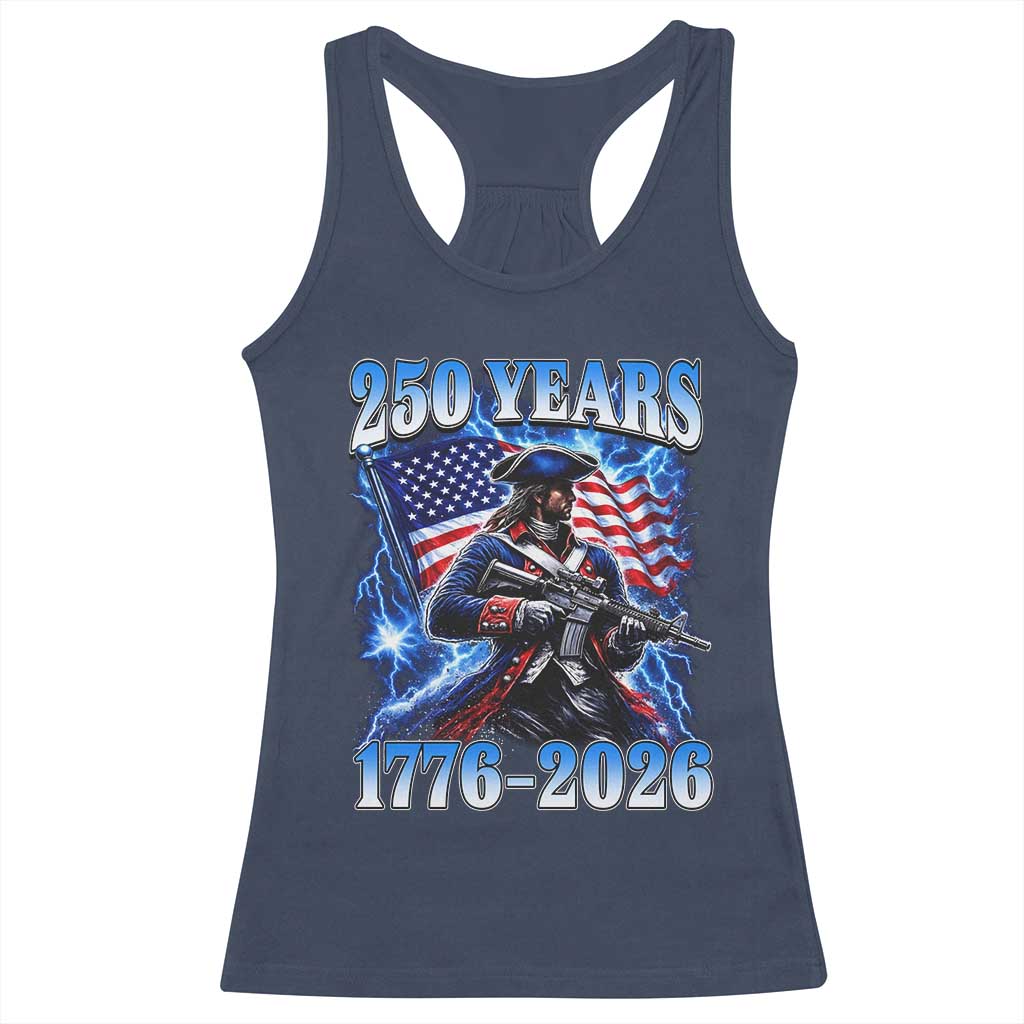 250th Anniversary Yankee Spirit Racerback Tank Top 1776 2026 Patriotic Tactical Minuteman US Flag TS10 Navy Print Your Wear
