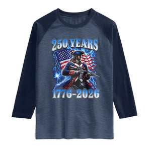 250th Anniversary Yankee Spirit Raglan Shirt 1776 2026 Patriotic Tactical Minuteman US Flag TS10 Heather Denim Navy Print Your Wear