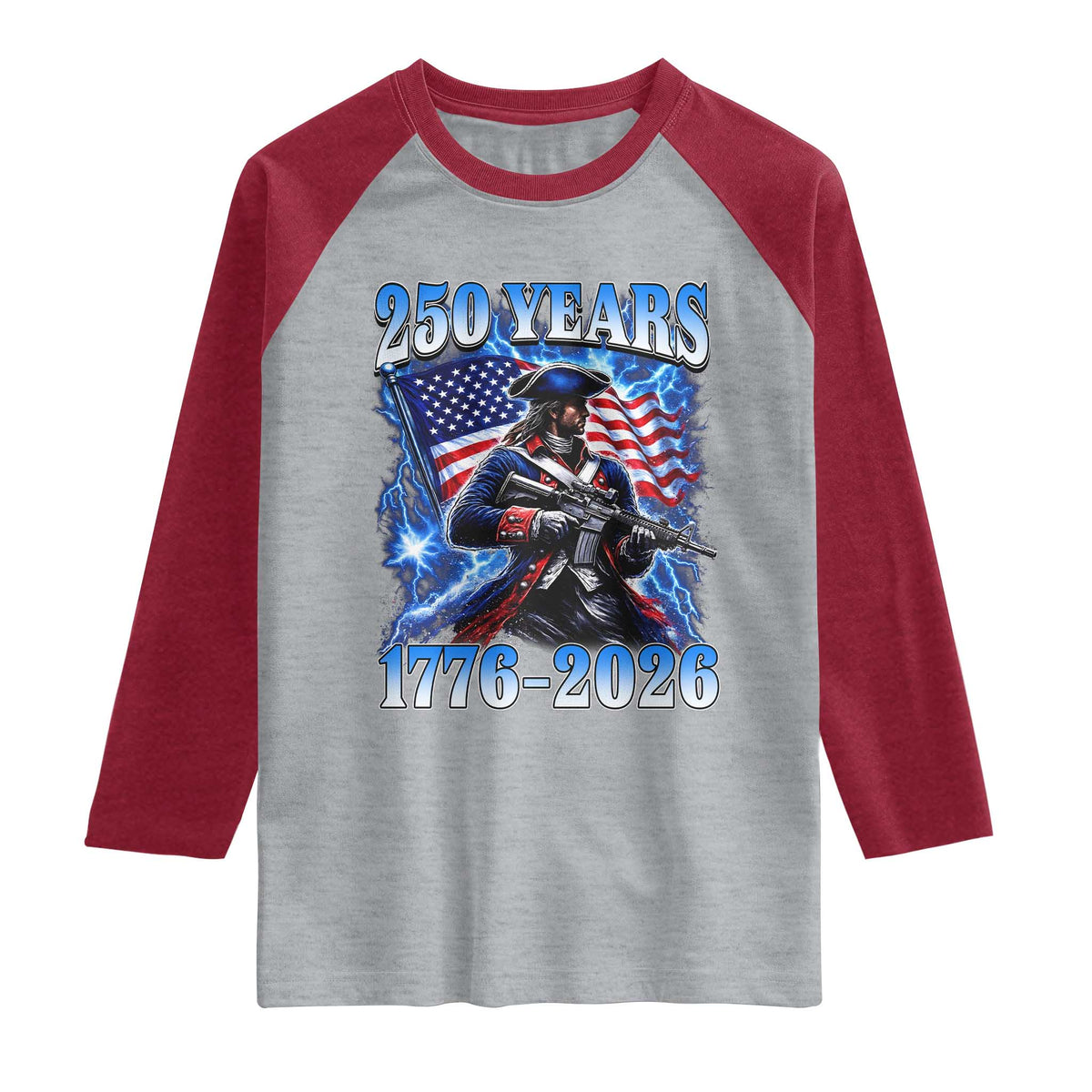 250th Anniversary Yankee Spirit Raglan Shirt 1776 2026 Patriotic Tactical Minuteman US Flag TS10 Heather Gray Heather Red Print Your Wear