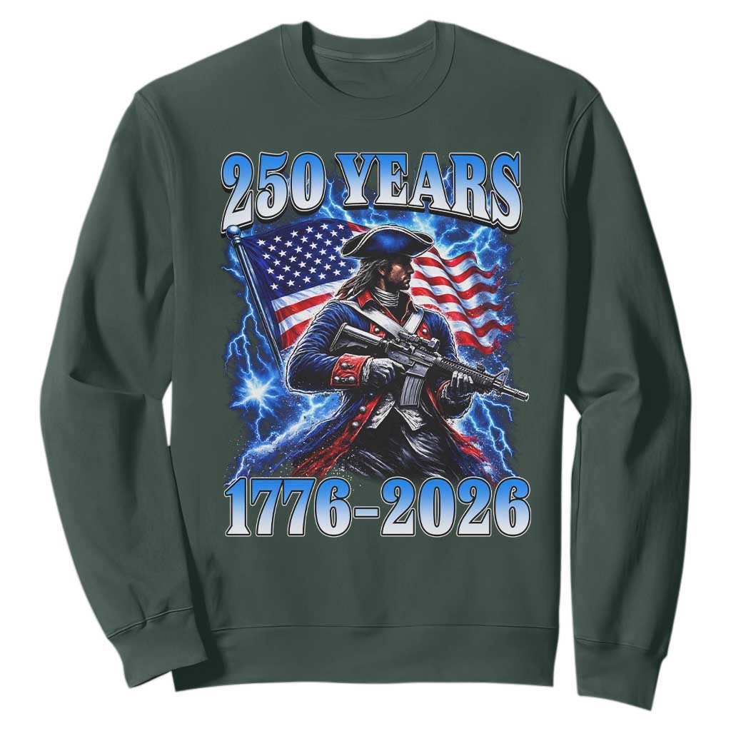 250th Anniversary Yankee Spirit Sweatshirt 1776 2026 Patriotic Tactical Minuteman US Flag TS10 Dark Forest Green Print Your Wear