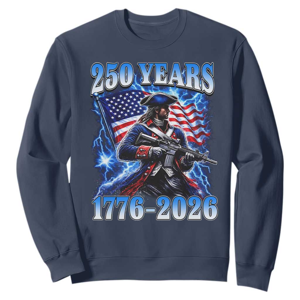 250th Anniversary Yankee Spirit Sweatshirt 1776 2026 Patriotic Tactical Minuteman US Flag TS10 Navy Print Your Wear